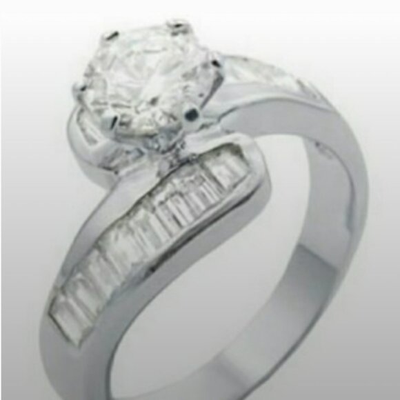 Silver Solitaire Ring Cubic Zirconia Rhodium Plated 10 12 - Picture 9 of 9